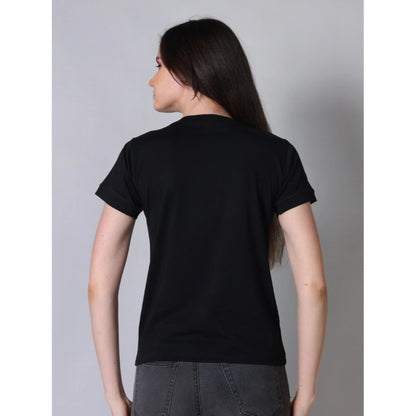 Women's Cotton Blended Solid Round Neck Half Sleeve T-Shirt (Black)