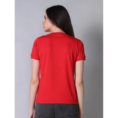 Women's Cotton Blended Solid Round Neck Half Sleeve T-Shirt (Red)