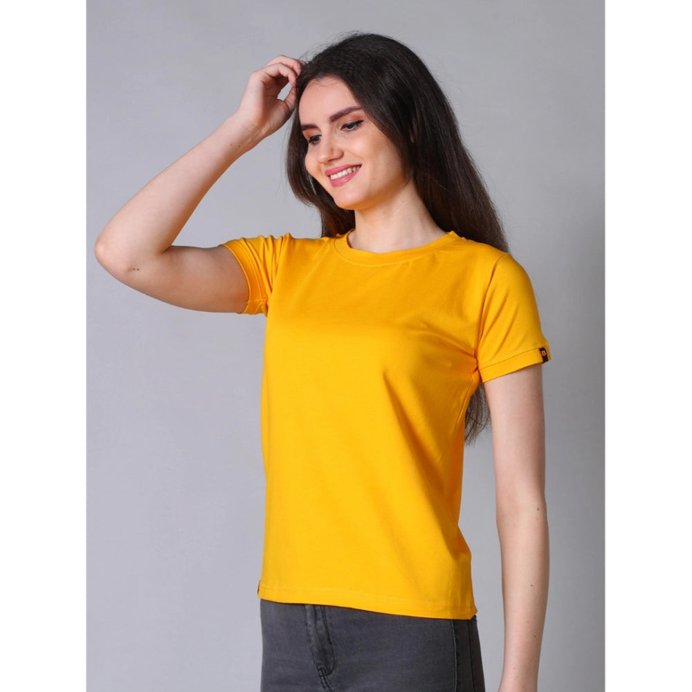 Women's Cotton Blended Solid Round Neck Half Sleeve T-Shirt (Mustard)