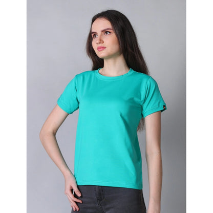Women's Cotton Blended Solid Round Neck Half Sleeve T-Shirt (Green)