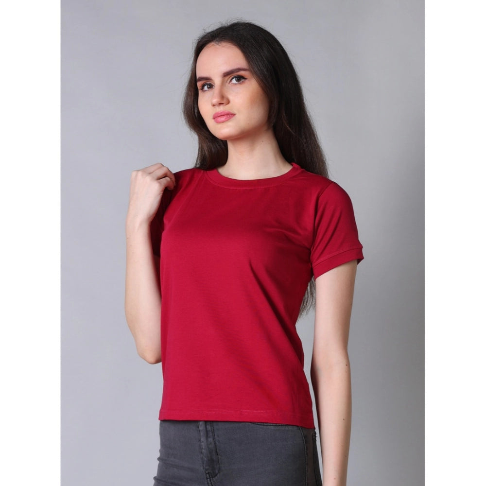 Women's Cotton Blended Solid Round Neck Half Sleeve T-Shirt (Maroon)