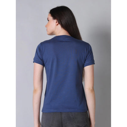 Women's Cotton Blended Solid Round Neck Half Sleeve T-Shirt (Blue)