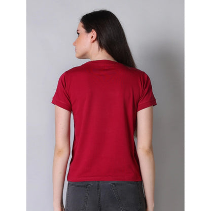 Women's Cotton Blended Solid Round Neck Half Sleeve T-Shirt (Maroon)