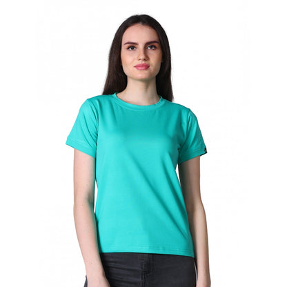 Women's Cotton Blended Solid Round Neck Half Sleeve T-Shirt (Green)
