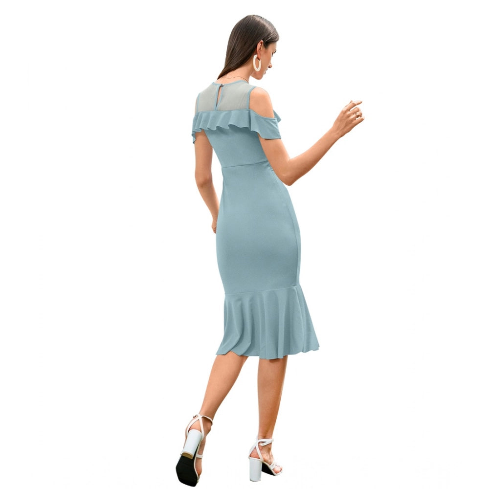 Women's Knitting stretchable Solid Round Neck Sleeveless Dress (Pista )
