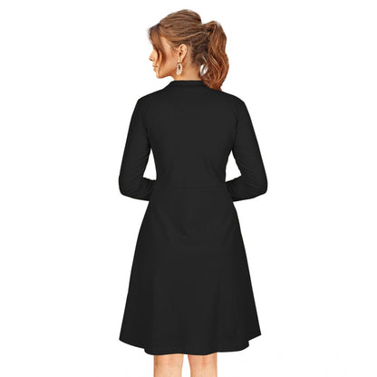 Women's Knitting stretchable Solid Round Neck Full Sleeve Dress (Black)