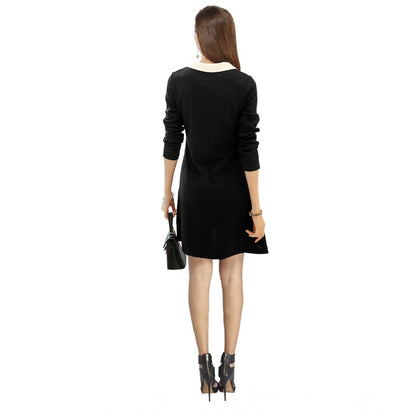 Women's Polyester Solid Collar 3-4th Dress (Black)