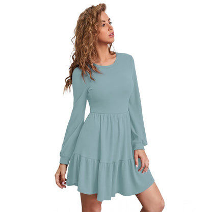 Women's Knitting stretchable Solid Round Neck Full Sleeve Dress (Pista)