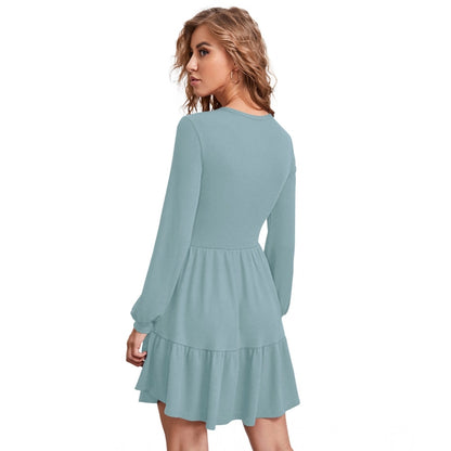 Women's Knitting stretchable Solid Round Neck Full Sleeve Dress (Pista)