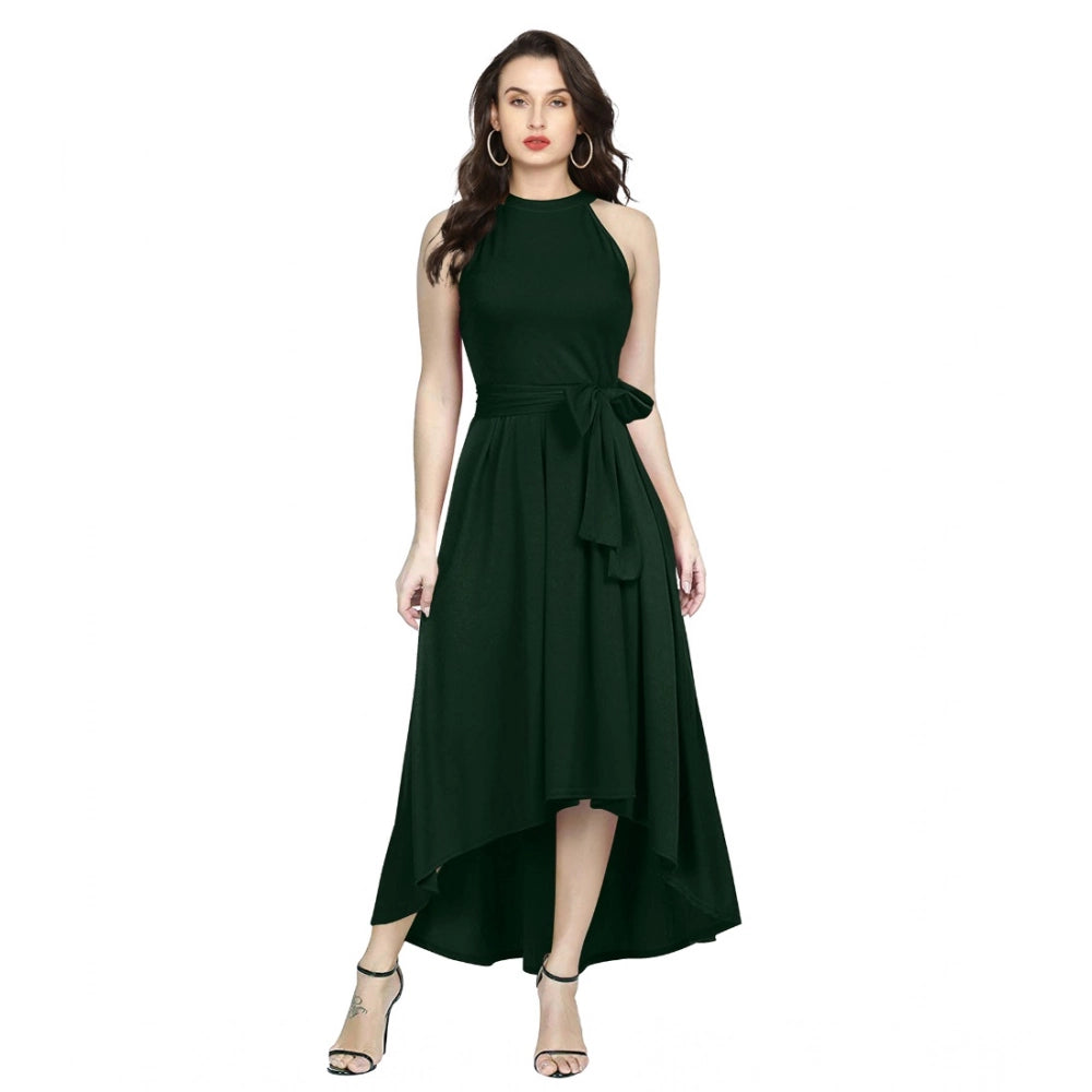 Women's Polyster Solid Halter Neck Sleeveless Dress (Green)