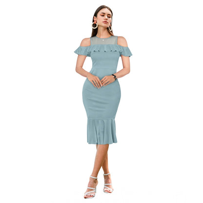 Women's Knitting stretchable Solid Round Neck Sleeveless Dress (Pista )