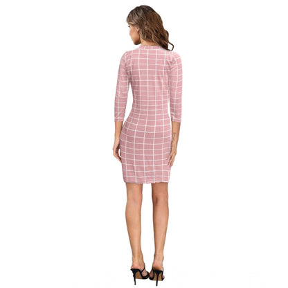 Women's Polyester Solid High Neck Full Sleeve Dress (Peach)