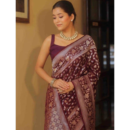 Women's Silk Printed Saree With Unstitched Blouse 5.5Mtr (Maroon)