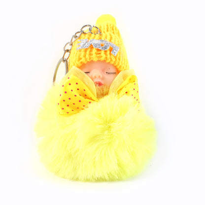 Cute Doll Plush Keychain With Soft Fur Ball (1 Pc)
