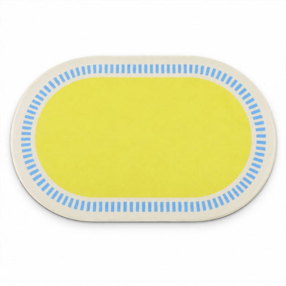 Striped Border Oval Shower Mat Bright Quick Dry Bathroom Rug (1 Pc 60x40 Cm)