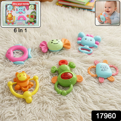 Play Cart Tiny Joys Rattle Toy Set  6-in-1 Baby Rattles