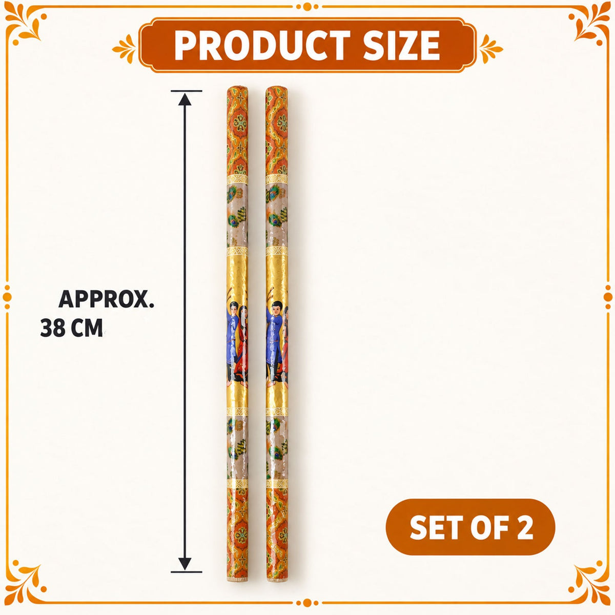 Decorative Wooden Dandiya Stick Pair With Traditional Printed Design