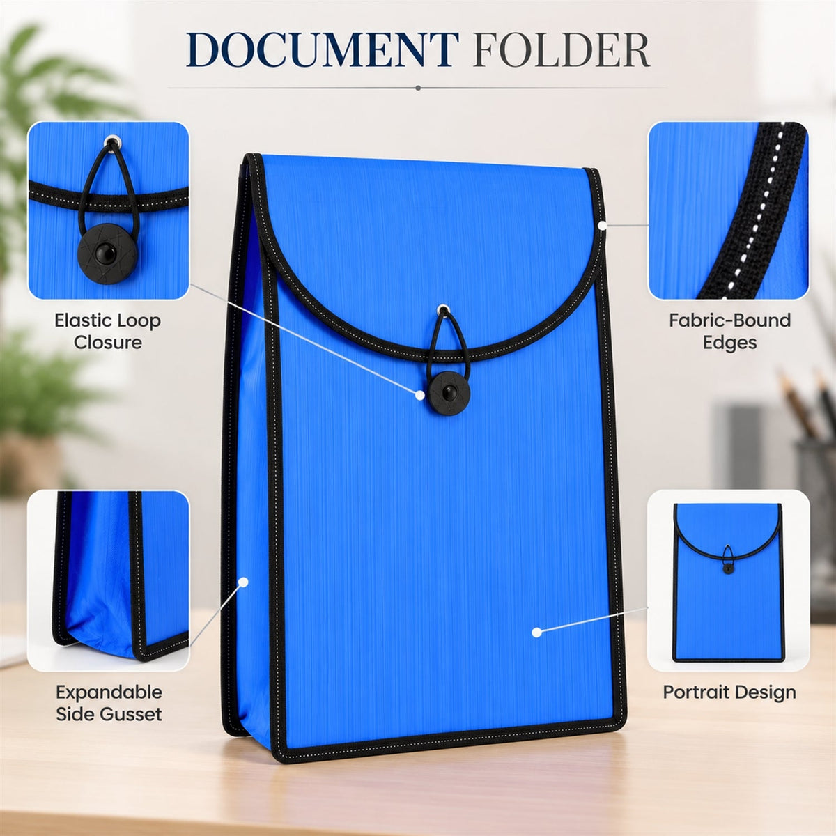 Plastic Expanding File Folder With Elastic Closure For Documents (34 X 26 Cm)