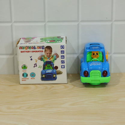 Battery Operated Musical School Bus Toy With Flashing Lights And Motion (1 Pc)