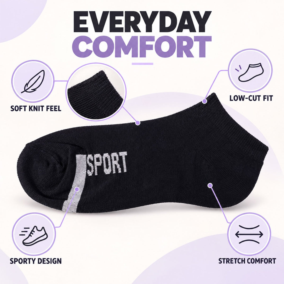 Sport Print Ankle Socks Soft Stretchable Low Cut Gym And Running Socks (1 Pair)