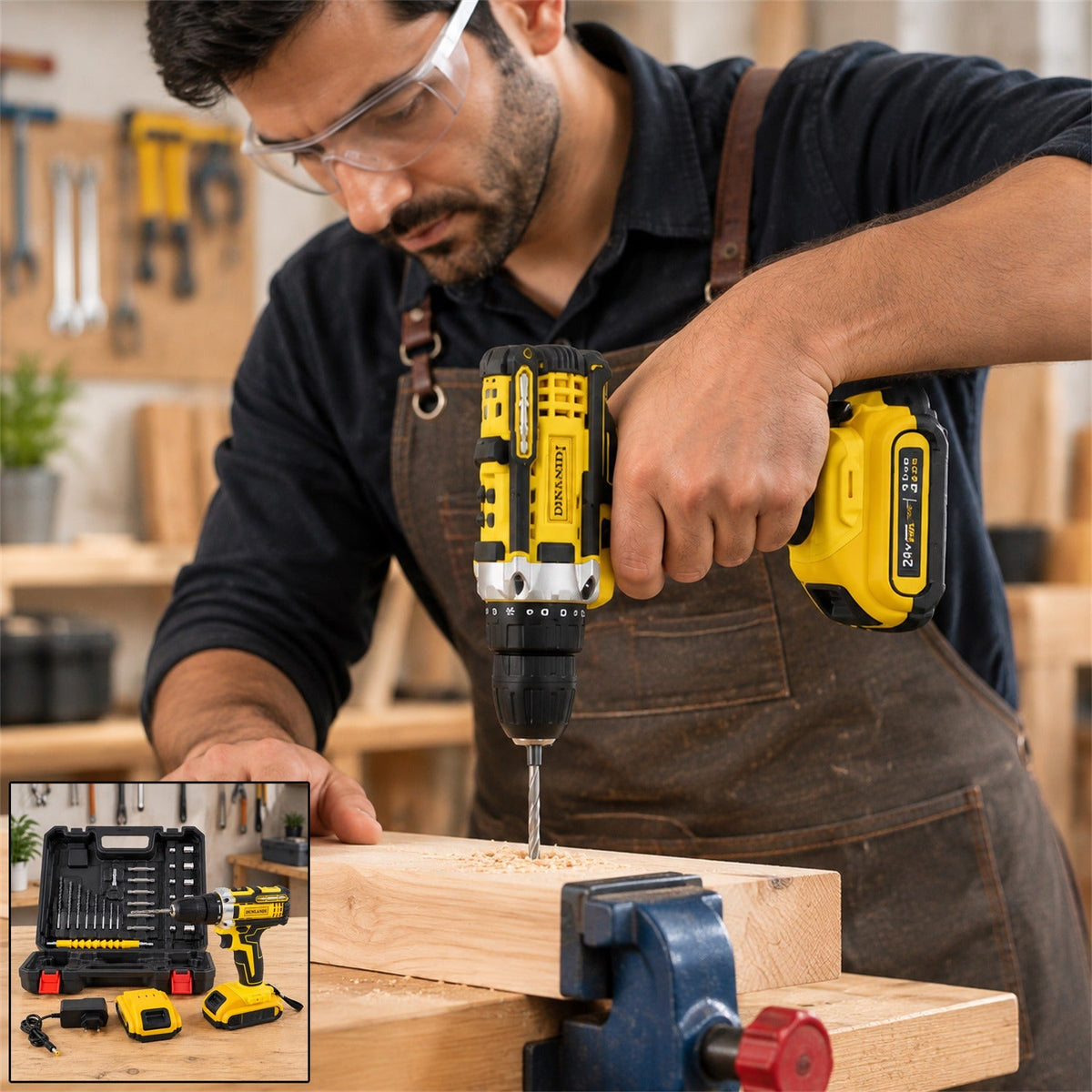 Cordless Drill Machine Kit 20v With 2 Batteries Charger And Bits Case (1 Set)