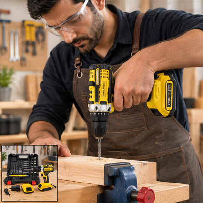 Cordless Drill Machine Kit 20v With 2 Batteries Charger And Bits Case (1 Set)