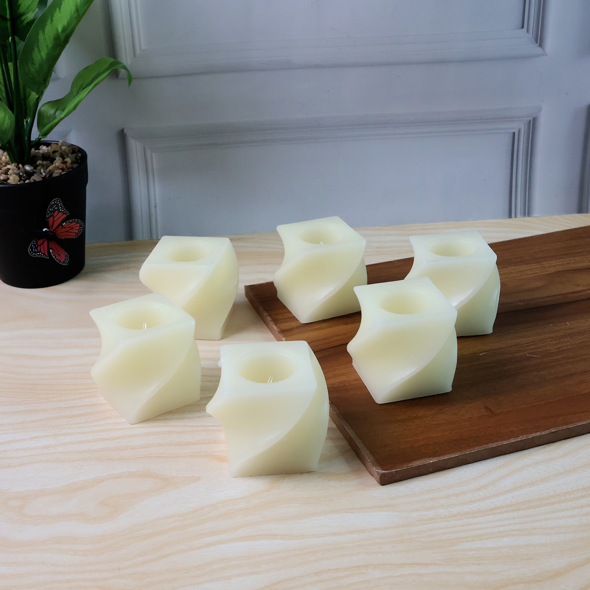 Set Of 6 Led Flameless Decorative Candles  Square Shape Tealight Lamps