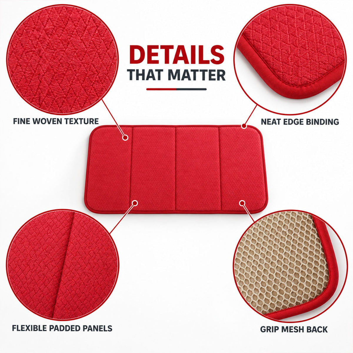 Padded Bathroom Floor Mat With Textured Top And Mesh Back (1 Pc 70x40 Cm)