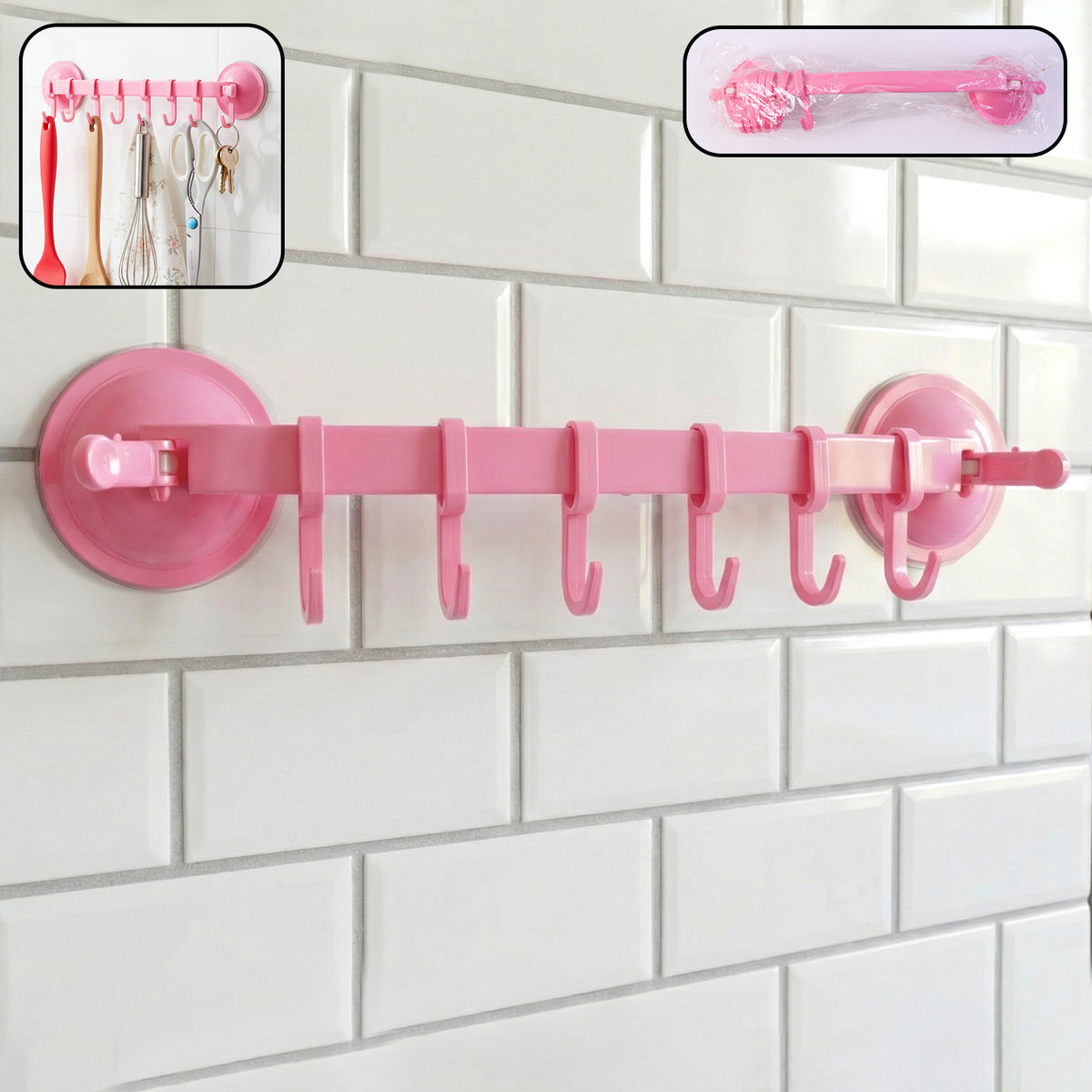 Multipurpose Wall-mounted Plastic Hanging Rack (6 Hook 1 Pc)
