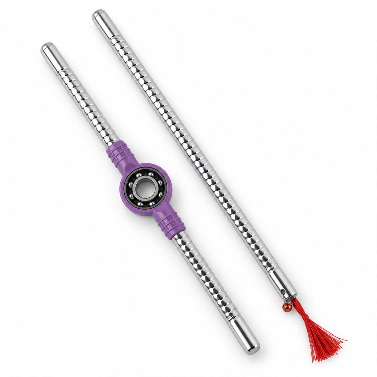 Steel Dandiya Stick Pair With Bearing Center Textured Grip And Tassel