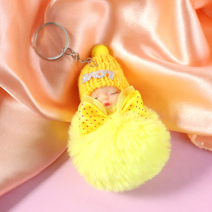 Cute Doll Plush Keychain With Soft Fur Ball (1 Pc)