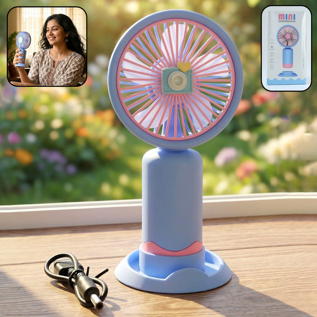 Dual-use Rechargeable Mini Handheld  Table Fan (1 Pc)