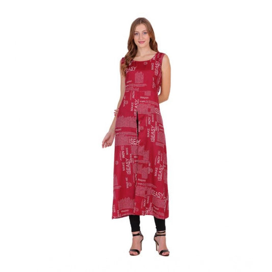 Women's Casual Crepe Sleeveless Slit Dress (Maroon)