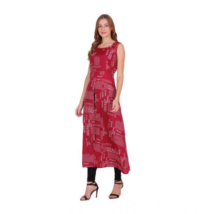 Women's Casual Crepe Sleeveless Slit Dress (Maroon)