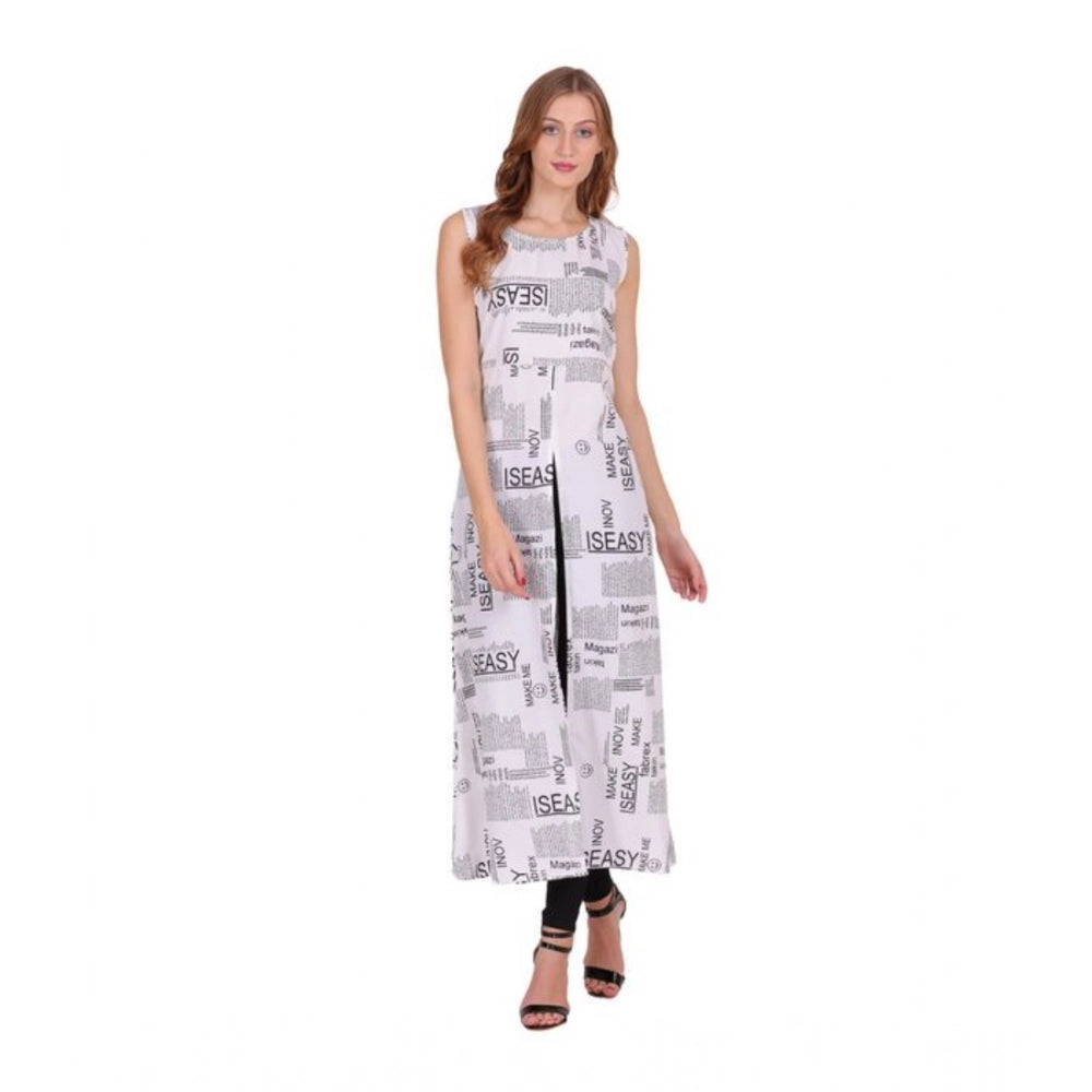 Women's Casual Crepe Sleeveless Slit Dress (White)
