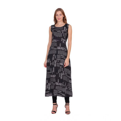Women's Casual Crepe Sleeveless Slit Dress (Black)