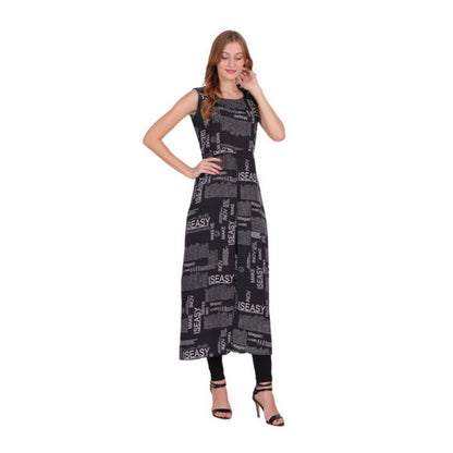 Women's Casual Crepe Sleeveless Slit Dress (Black)