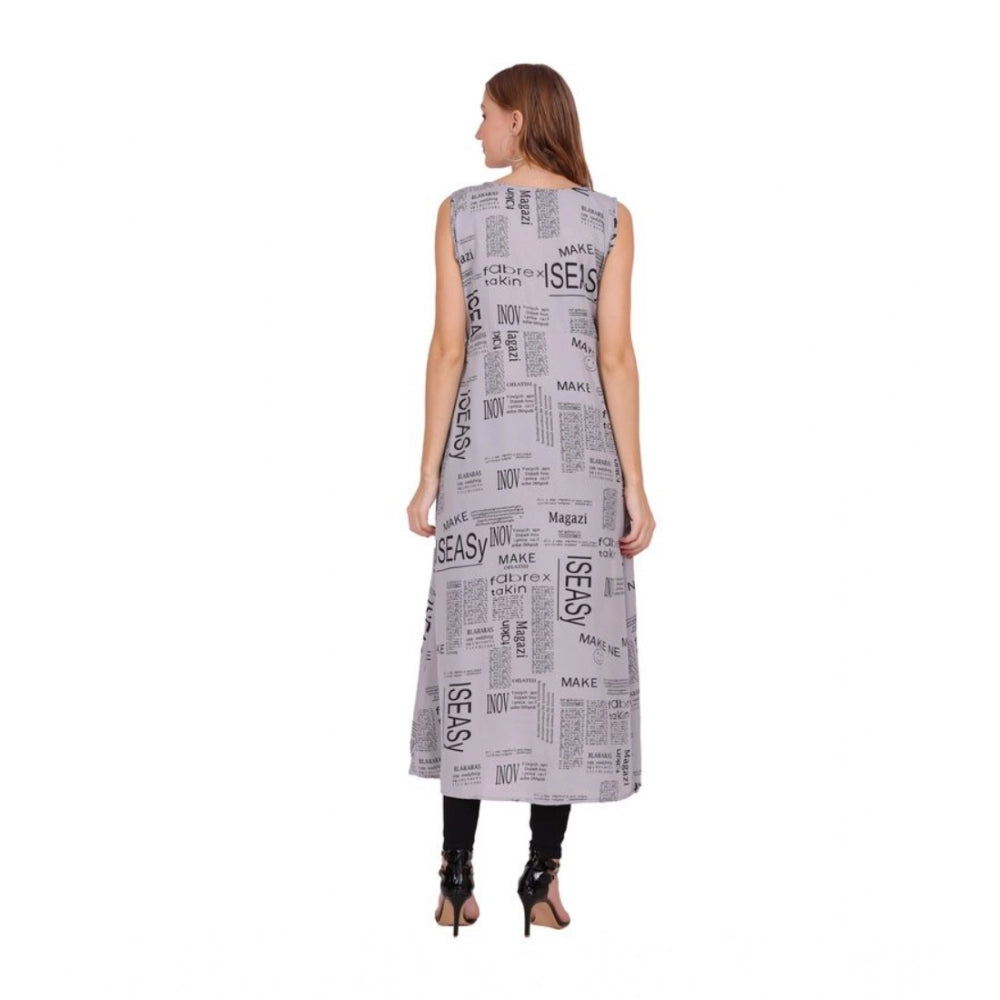 Women's Casual Crepe Sleeveless Slit Dress (Light Grey)