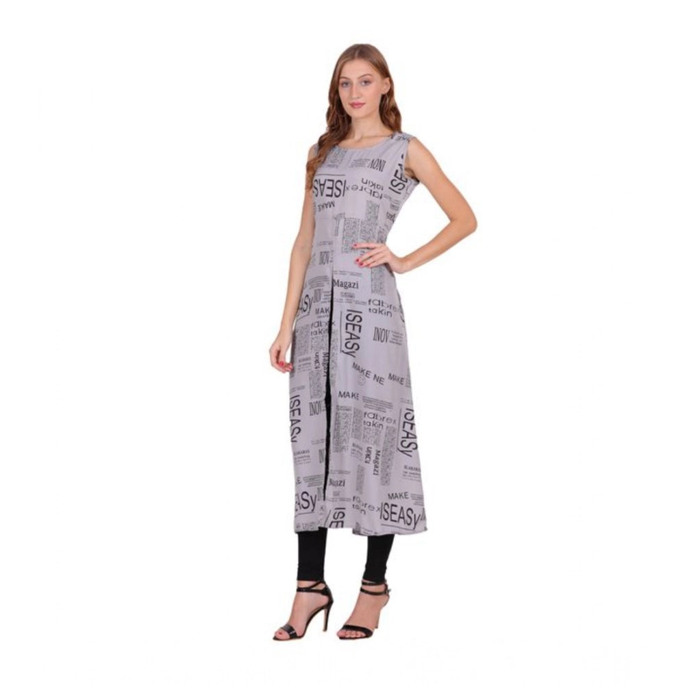 Women's Casual Crepe Sleeveless Slit Dress (Light Grey)