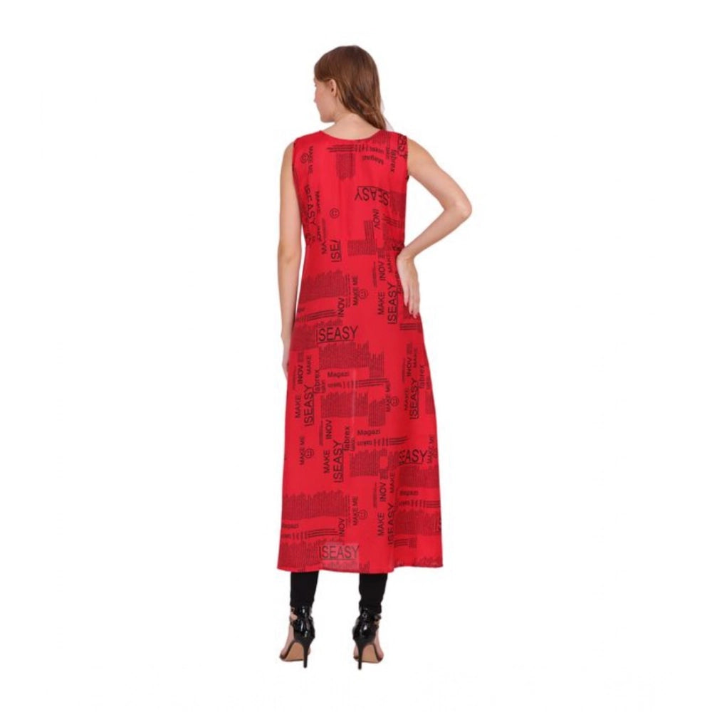 Women's Casual Crepe Sleeveless Slit Dress (Red)