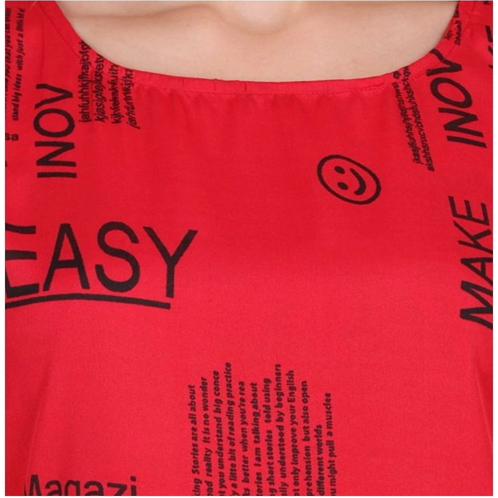 Women's Casual Crepe Sleeveless Slit Dress (Red)