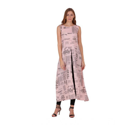Women's Casual Crepe Sleeveless Slit Dress (Light Pink)