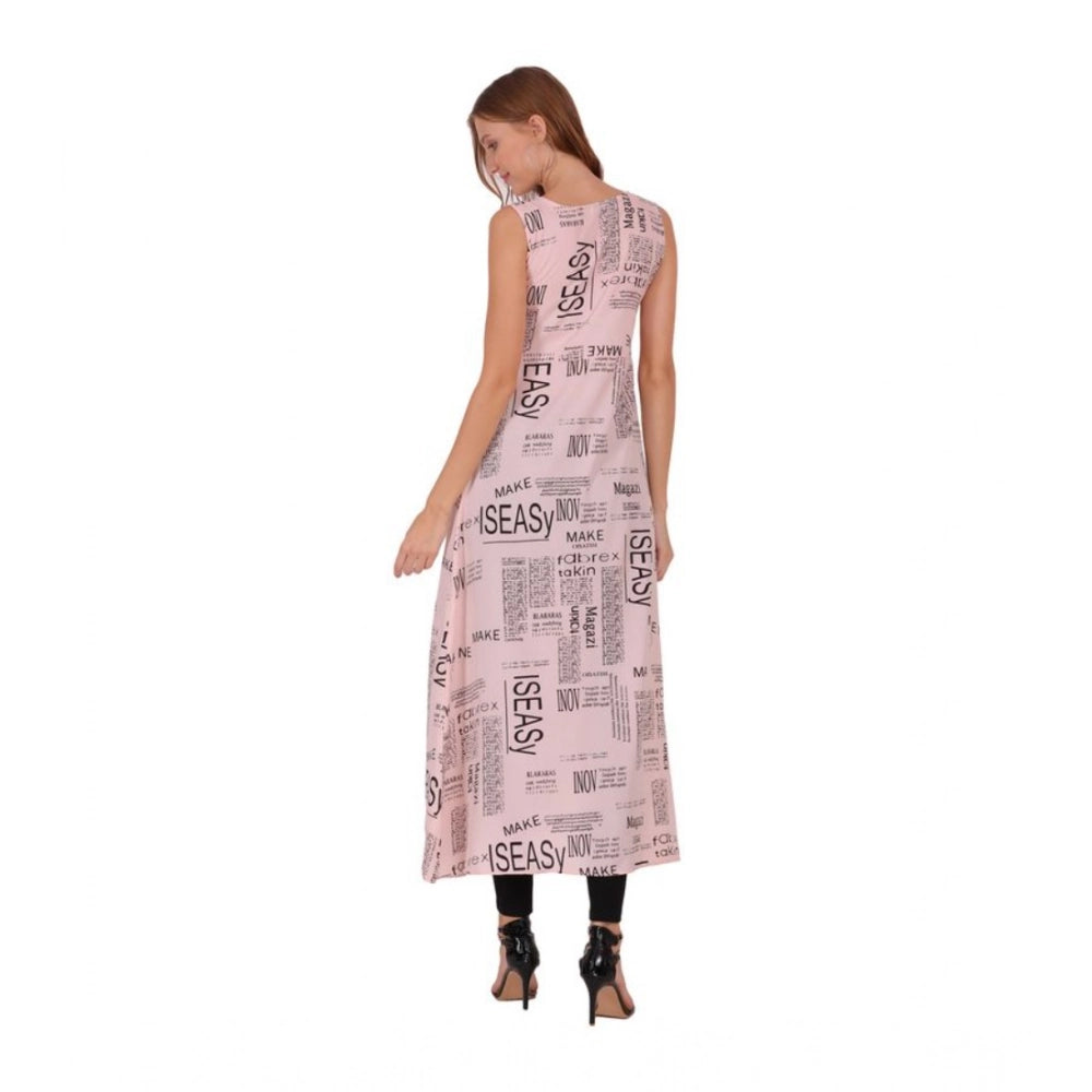 Women's Casual Crepe Sleeveless Slit Dress (Light Pink)