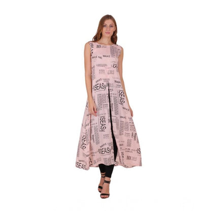 Women's Casual Crepe Sleeveless Slit Dress (Light Pink)