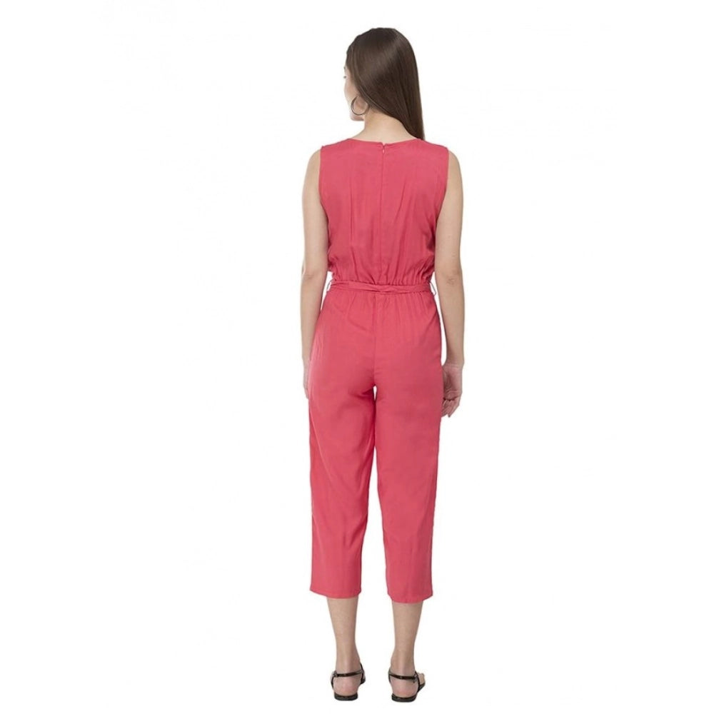 Women's Casual Crepe Sleeveless Jump Suit (Pink)