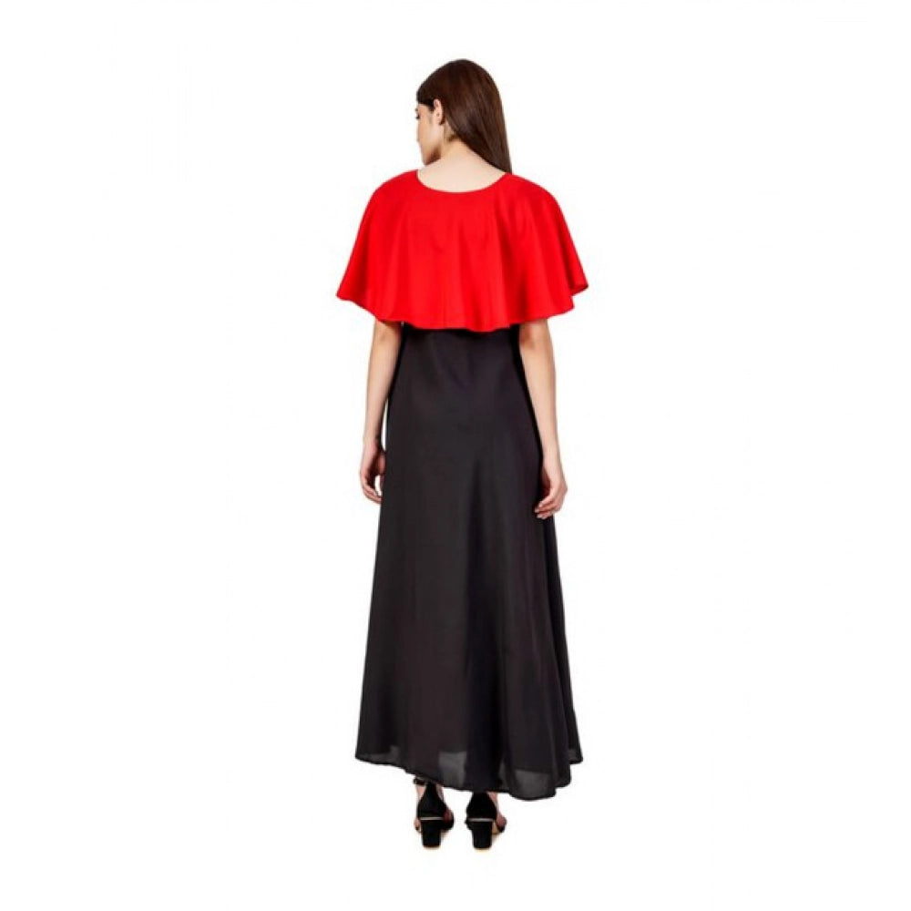 Women's Casual Crepe Sleeveless Cape Dress (Red)