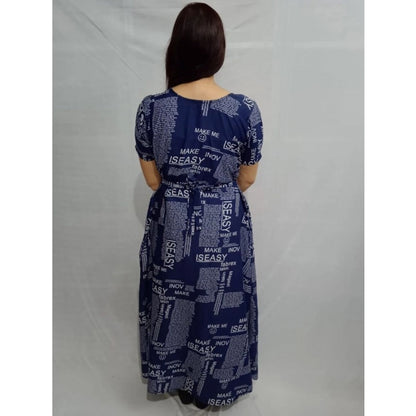 Women's Casual Crepe Half Sleeves Dress (Blue)