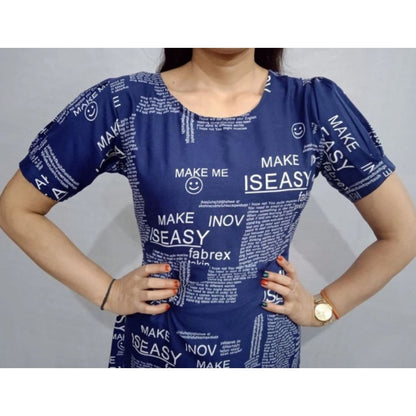 Women's Casual Crepe Half Sleeves Dress (Blue)