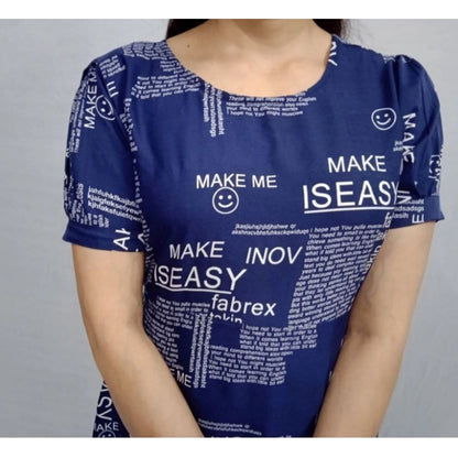 Women's Casual Crepe Half Sleeves Dress (Blue)