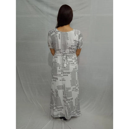 Women's Casual Crepe Half Sleeves Dress (White)